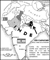 Carte des capucins Canadiens en Inde