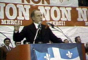 Trudeau pendant son discours à Montréal en mai 1980
